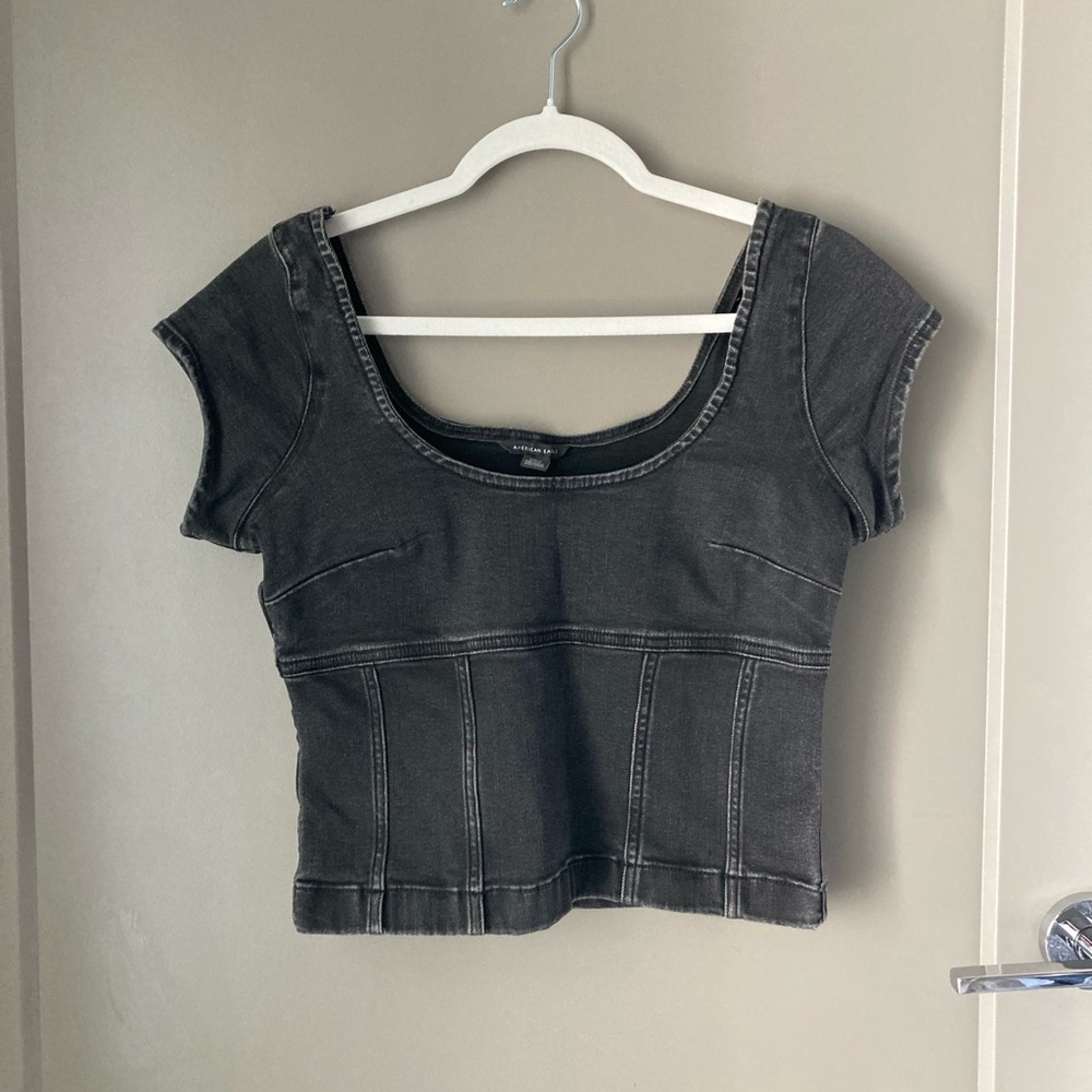 American Eagle Outfitters Washed Black Scoop Crop Top